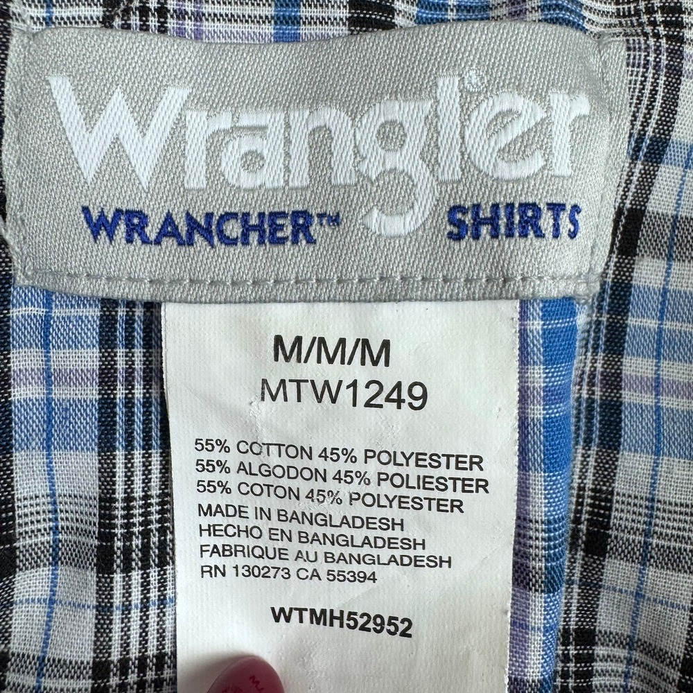 Wrangler Wrancher Western Plaid Short Sleeve Shirt Mens Medium Blue Black Purple - Picture 3 of 4